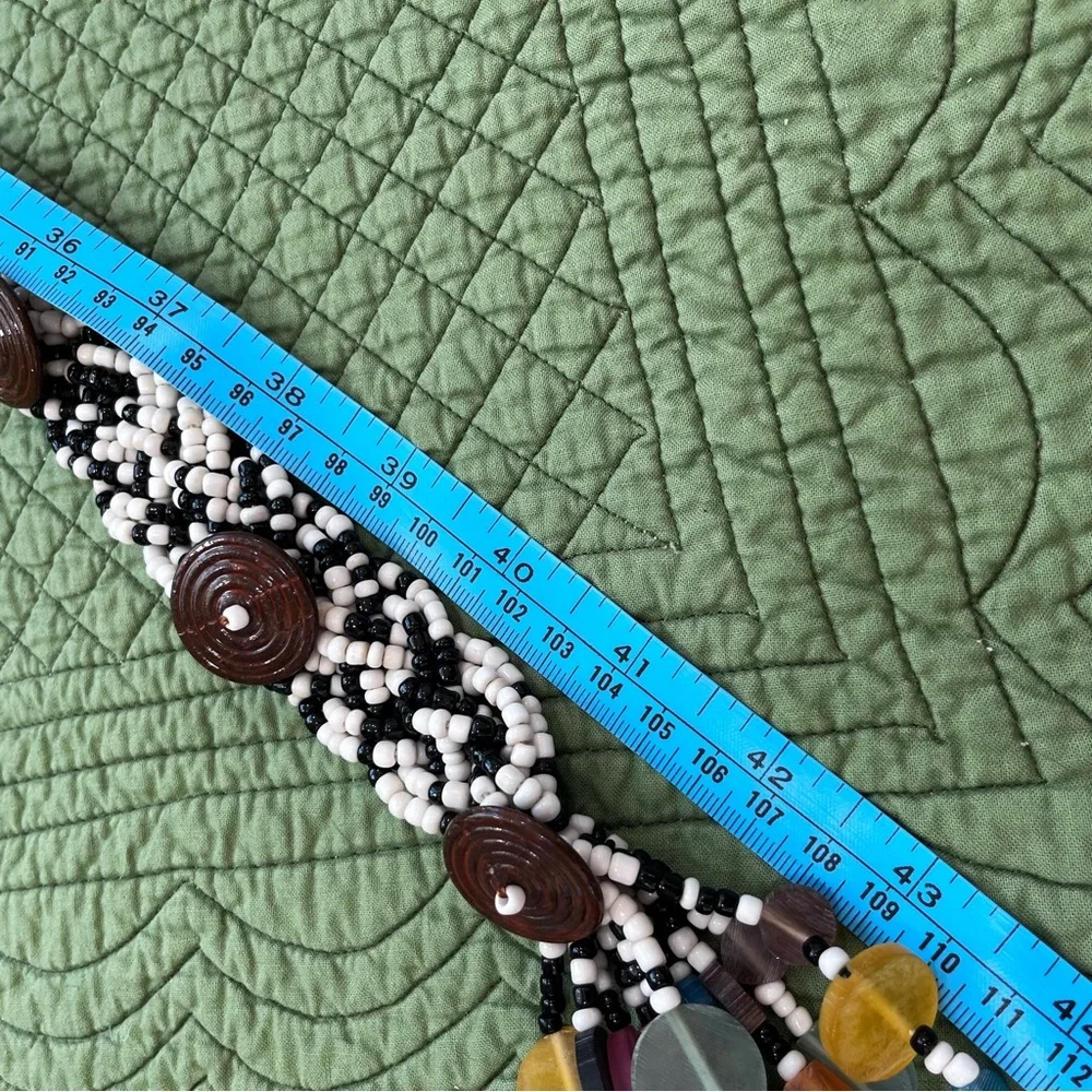 Boho Hand Beaded / Braided Belt, Enameled Button Closures(s), Colorful Fringe